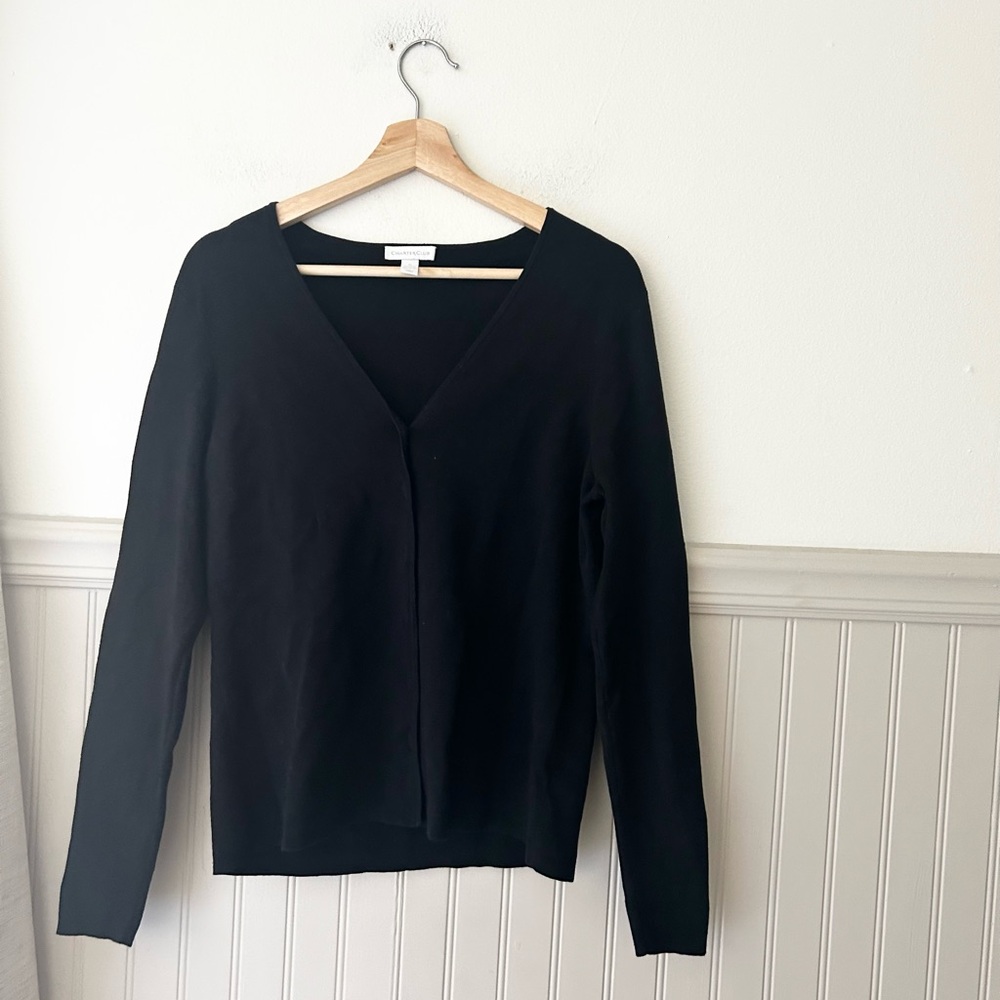 Charter Club Medium Black Silk Blend V-Neck Button Cardigan Classic Knit